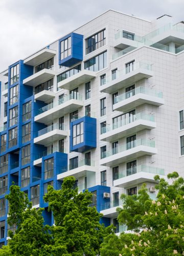 modern white and blue residential building, Chisinau, Moldova